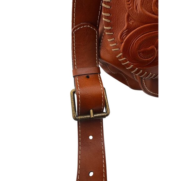 Patricia Nash Italian Leather Saddle Bag Tooled Floral Crossbody Western Boho - Picture 16 of 16